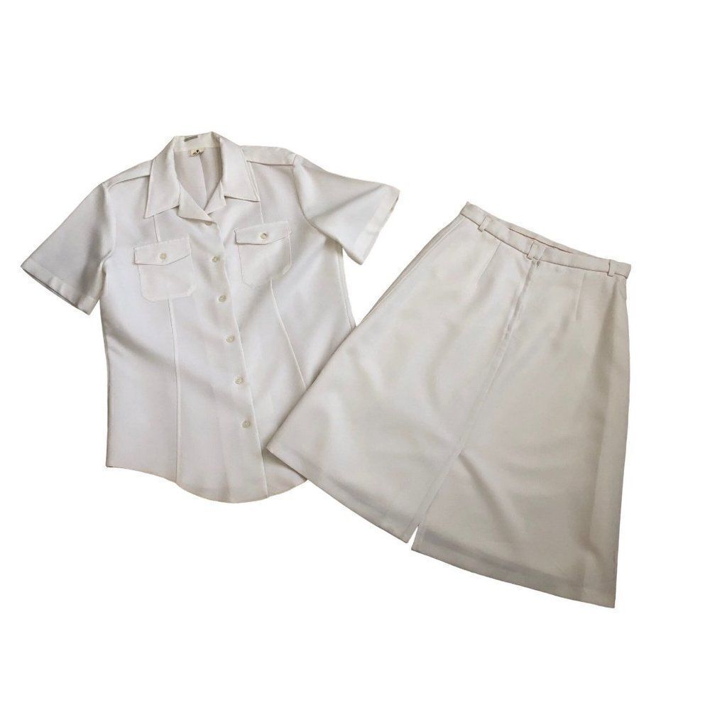 Vintage Womans Creighton Navy Uniform White Military Shirt 40 Skirt 16S